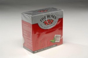 overwrapped five roses tea carton